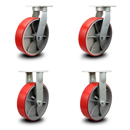Service Caster 12 Inch Heavy Duty Red Poly on Cast Iron Wheel Caster Swivel 2 Rigid SCC, 2PK SCC-KP92S1230-PUR-RS-2-R-2